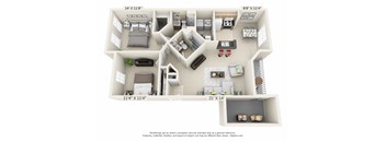 This is a 3D floor plan of a 1100 square foot 2 bedroom Eaton at Washington Park Apartments in Centerville, OH.