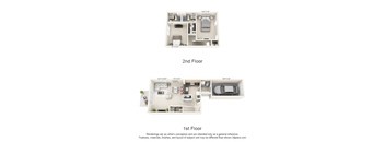 This is a 3D floor plan of a 1280 square foot 2 bedroom Oakwood at Washington Park Apartments in Centerville, OH.