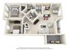 this is a 3D floor plan of the 1100 square foot 2 bedroom Eaton floor plan at Washington Park Apartments in Centerville, Ohio.