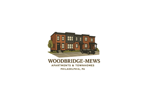 A logo for Woodbridge-Mews Apartments & Townhomes in Philadelphia, PA.