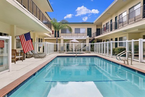 the swimming pool at or best value inn rapid city at Olive Tree Apartments, Torrance California
