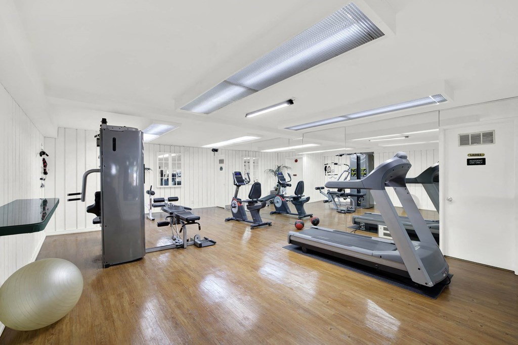 the gym has plenty of treadmills and other exercise equipment at Camino de Oro Apartments, Torrance, CA, 90505