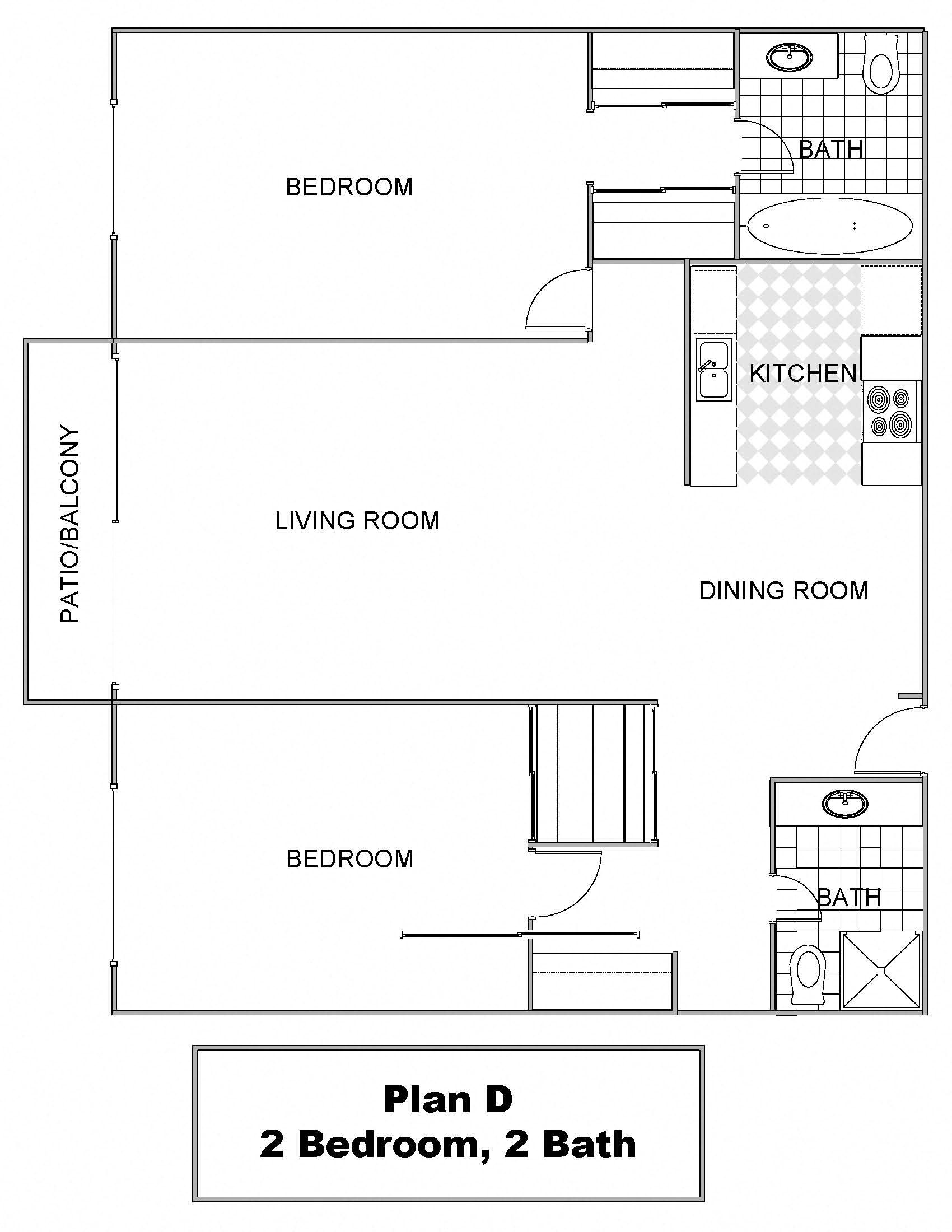2 bedroom D floor plan at Camino de Oro Apartments, Torrance, CA, 90505