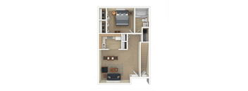 a stylized floor plan with a bedroom and a bathroom