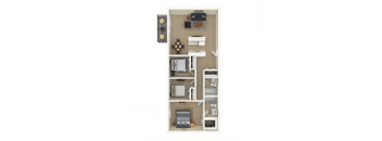 a floor plan with a bedroom and a living room