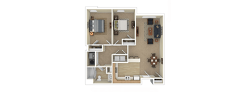 a bedroom floor plan with a living room and a dining room