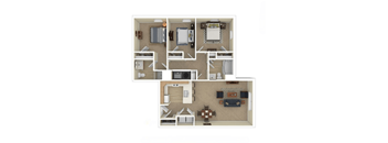 a bedroom floor plan with a living room and a kitchen
