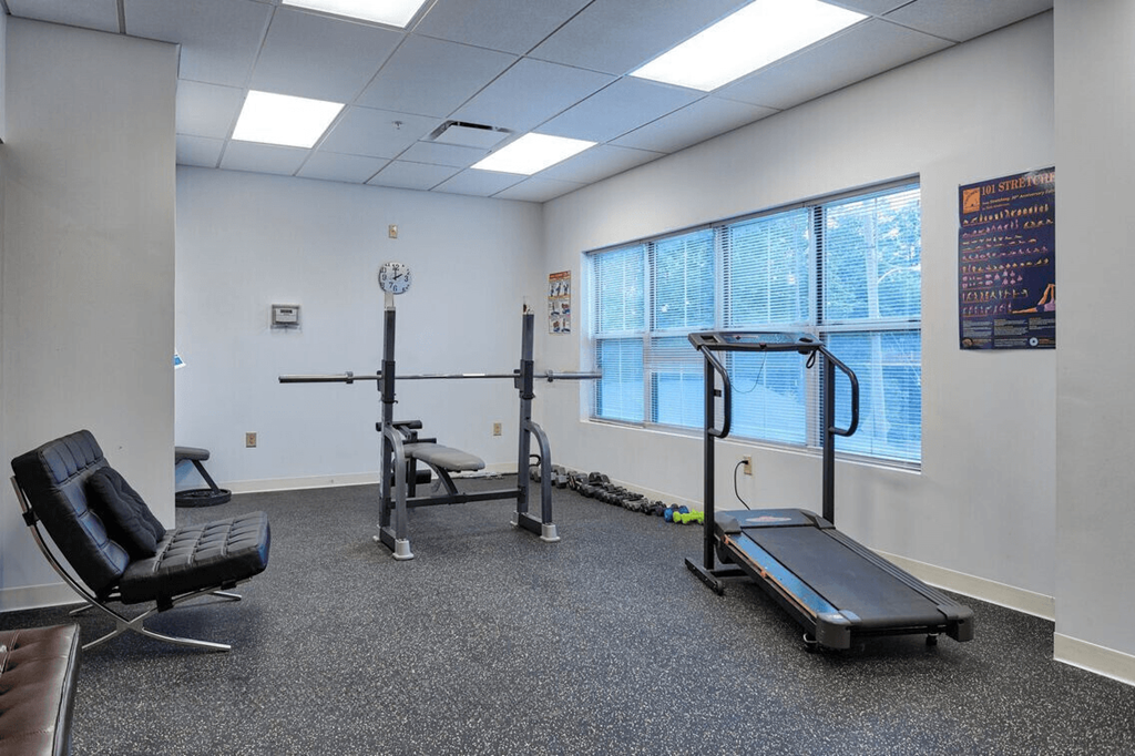 our gym is equipped with free weights and cardio equipment for your enjoyment