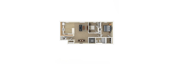 a bedroom floor plan with a bathroom and a living room