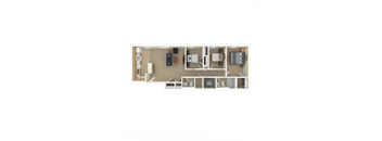 a bedroom floor plan with furniture and a living room