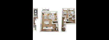 A floor plan of a house with a kitchen, living room, and bedrooms.