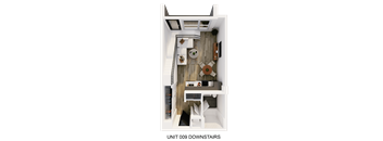 A top-down view of a small apartment layout.