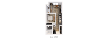 A top-down view of a small apartment layout.