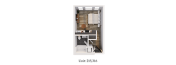 A top-down view of a small apartment layout.