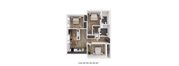 A floor plan of an apartment with different unit sizes listed.