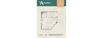 A floor plan for a one bedroom, one bath apartment.
