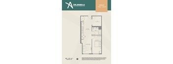 A floor plan for a one bedroom, one bath apartment.