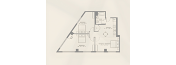 A floor plan of a house with a bedroom, a bathroom, a kitchen, and a potential second bedroom.