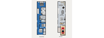 A floor plan of a two-story home with labeled rooms.