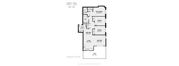A black and white diagram of a 3 bedroom, 2 bathroom apartment layout.