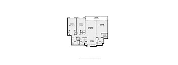A black and white image of a floor plan for a home with a balcony, three bedrooms, a living room, a kitchen, and two bathrooms.