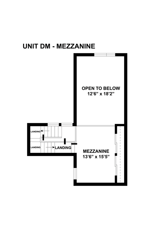 A floor plan for a unit named Mezzanine shows a second story landing with two doors.
