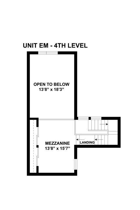 A floor plan for a 4th level unit with a landings and an open area below.