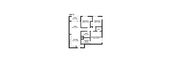 A floor plan of a unit G showing a living area, kitchen, and three bedrooms.