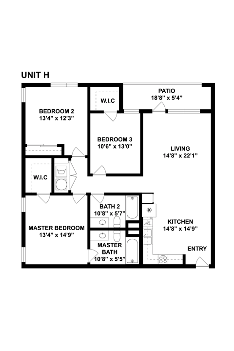 A black and white image of a floor plan for Unit H.