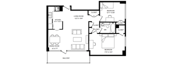 a floor plan of a house with a bedroom and a living room