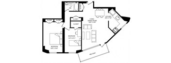 A black and white floor plan of a house with a balcony.