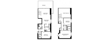 A floor plan of a house with two bedrooms, a living room, a dining room, a kitchen, and a terrace.