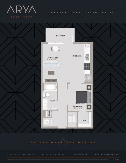 Studio Banksy floor plan at Arya Peachtree, Atlanta, GA, 30309
