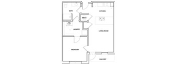 A floor plan of a home with a laundry room and a balcony.