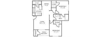 2 Bedroom Floor Plan at 92West, Iowa  