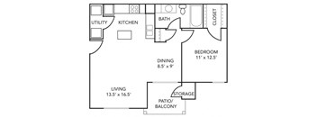 1 Bedroom Floor Plan at 92West, West Des Moines, IA  