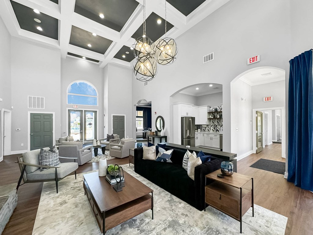 a living room with a couch and a table at 92West, Iowa, 50266