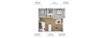 A diagram shows the layout of a home with three bedrooms, a living room, a kitchen, and a bathroom.
