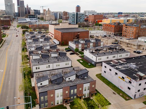 A view of a city from a high vantage point.
