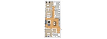 A floor plan of a two-story house with a living room, kitchen, and bedrooms.