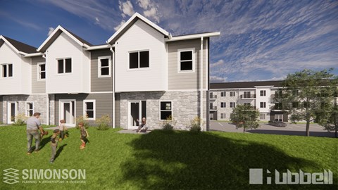 A Simonson company logo is on a rendering of a residential building.