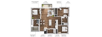 A diagram of a house layout with labeled rooms and their dimensions.