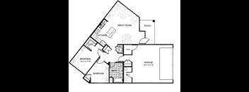 A black and white floor plan of a house with labeled rooms.
