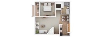 The A1 floor plan at Autumn Park in Sioux Falls, South Dakota with the 1 bedroom and 1 bathroom.
