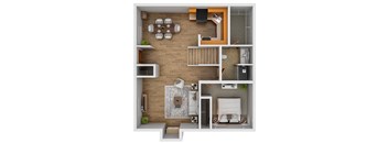 The first floor of the B1 floor plan at Autumn Park in Sioux Falls, South Dakota with 2 bedrooms and 2 bathrooms.