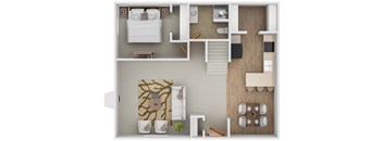 The first floor of the B2 floor plan at Autumn Park in Sioux Falls, South Dakota with 2 bedrooms and 2 bathrooms.