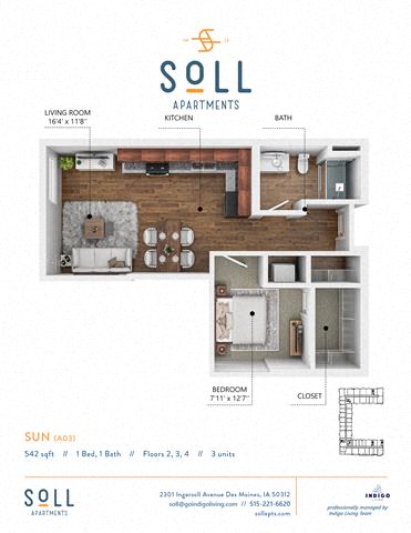 A1 Floor Plan at Soll, Des Moines  