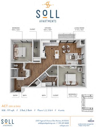 C1 Floor Plan at Soll, Des Moines  