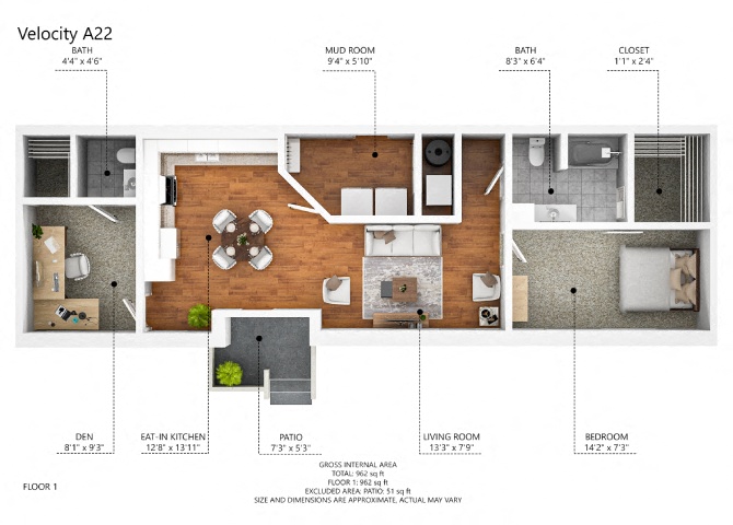 A22 1Bed 1Bath at Velocity Apartments, Des Moines