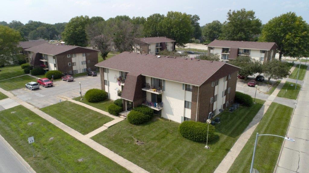 an aerial view of several houses in a neighborhood